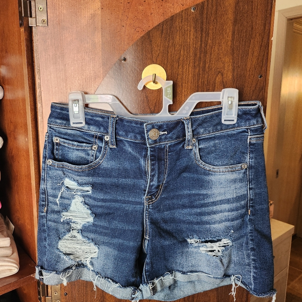 American Eagle Outfitters Blue Distressed Jean Shorts